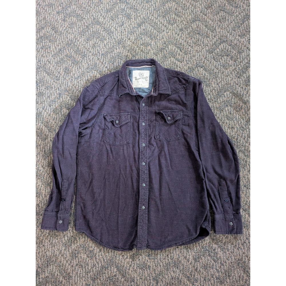 Roebuck & Co Mens Western Snap Front Flannel Shirt Purple Red Cotton Large